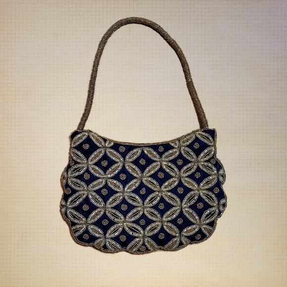 toni Handbags - Vintage Toni Geometric Design Beaded Velvet Hand Bag